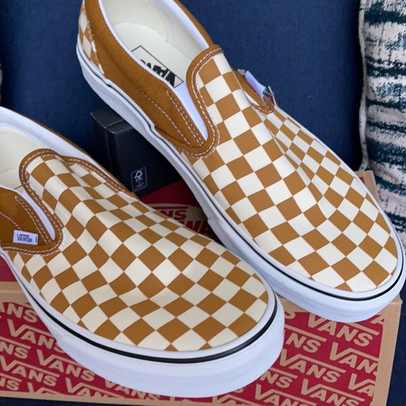 Vans Classic Slip-On Checkerboard Golden Brown/True White MENS - Picture 7 of 16